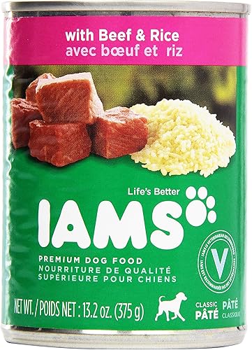 Iams, Alimento prémium para perros, plato de carne de res y arroz, 13.2 onzas