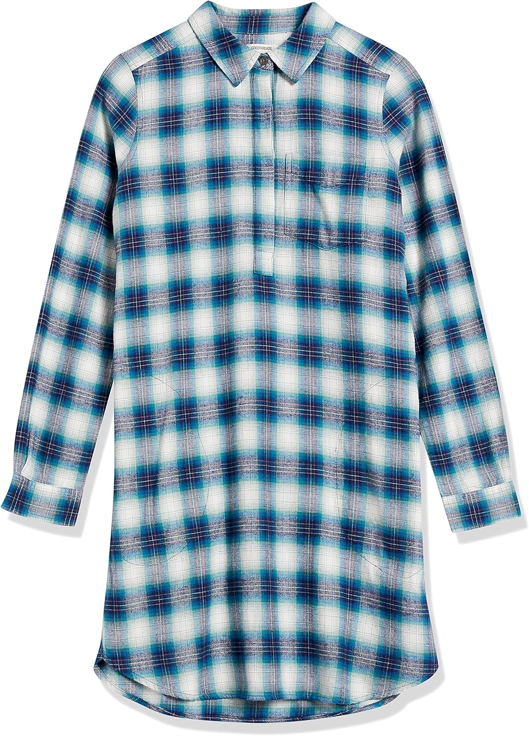 Goodthreads Women's Brushed Flannel Popover Dress Shirt, -Indigo Heather Plaid, XS - Image 5