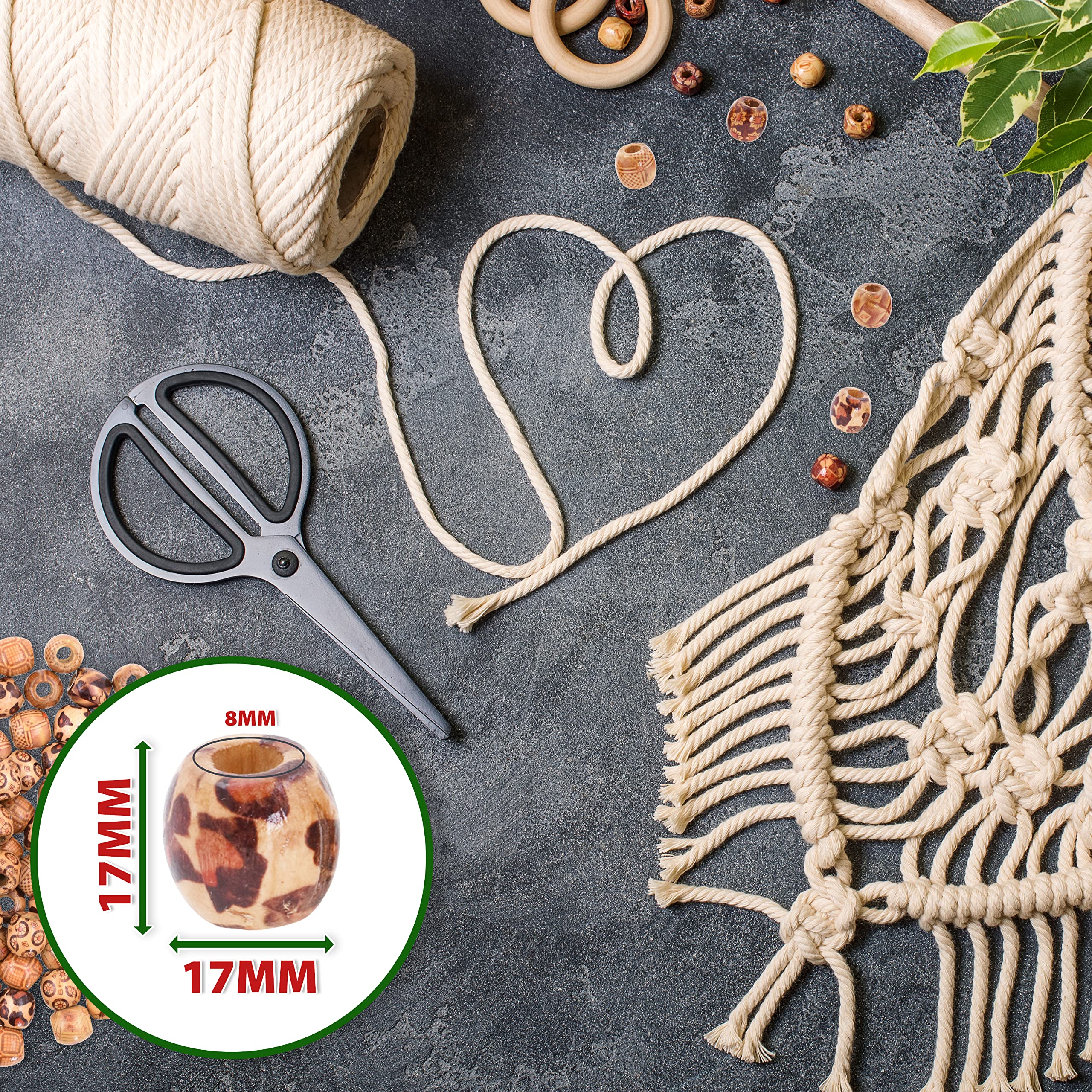 Andibro Lot De 200 Perles En Bois, 5 Couleurs, Grands Trous, Pour Le Bricolage, Les Dreadlocks, Les Tresses De Cheveux, Le Macramé, La Fabrication De Bijoux