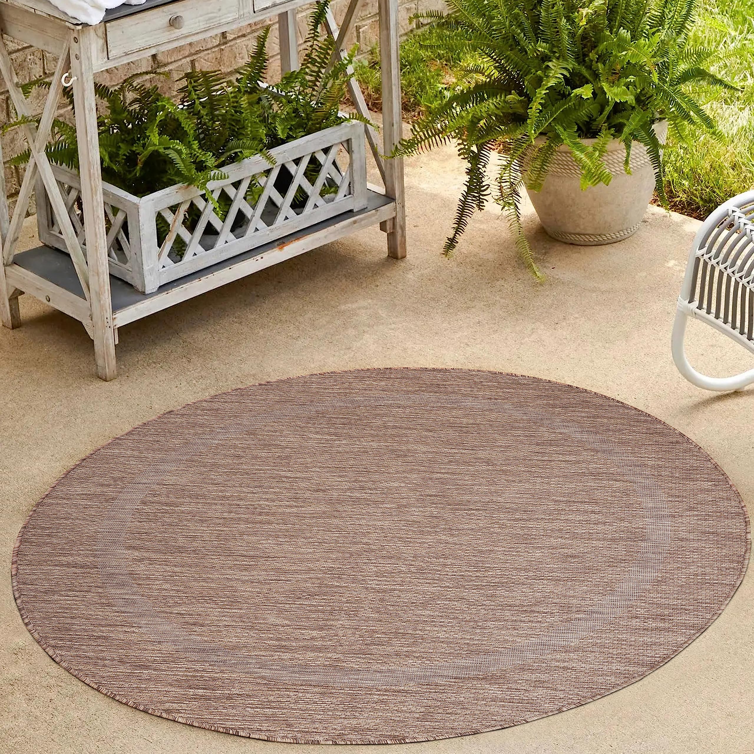 HomebyHome Alfombra de Cocina Lavable, Antideslizante, Redonda, marrón, 120 cm, Redonda, para Interior y Exterior, Resistente a la Intemperie, Aspecto de sisal, para balcón, Resistente al Agua, para
