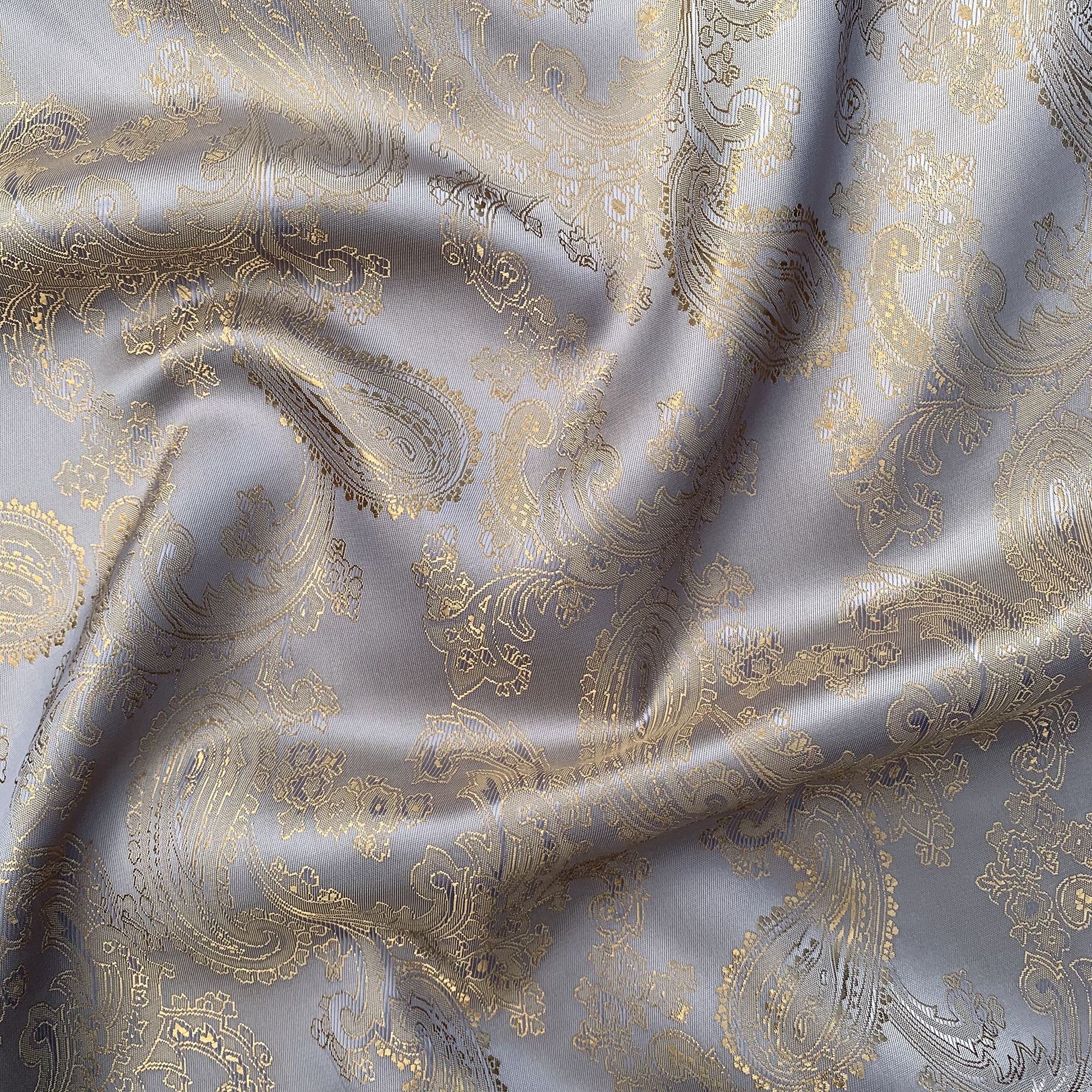 Discover Lifestyle & Fashion Fabrics Brown / Gold Paisley Jacquard Poly Viscose Woven Upholstery Dress Suit Lining Draping Fabric Material | 59" - 150Cm Wide (Per Metre, Brown/Gold)