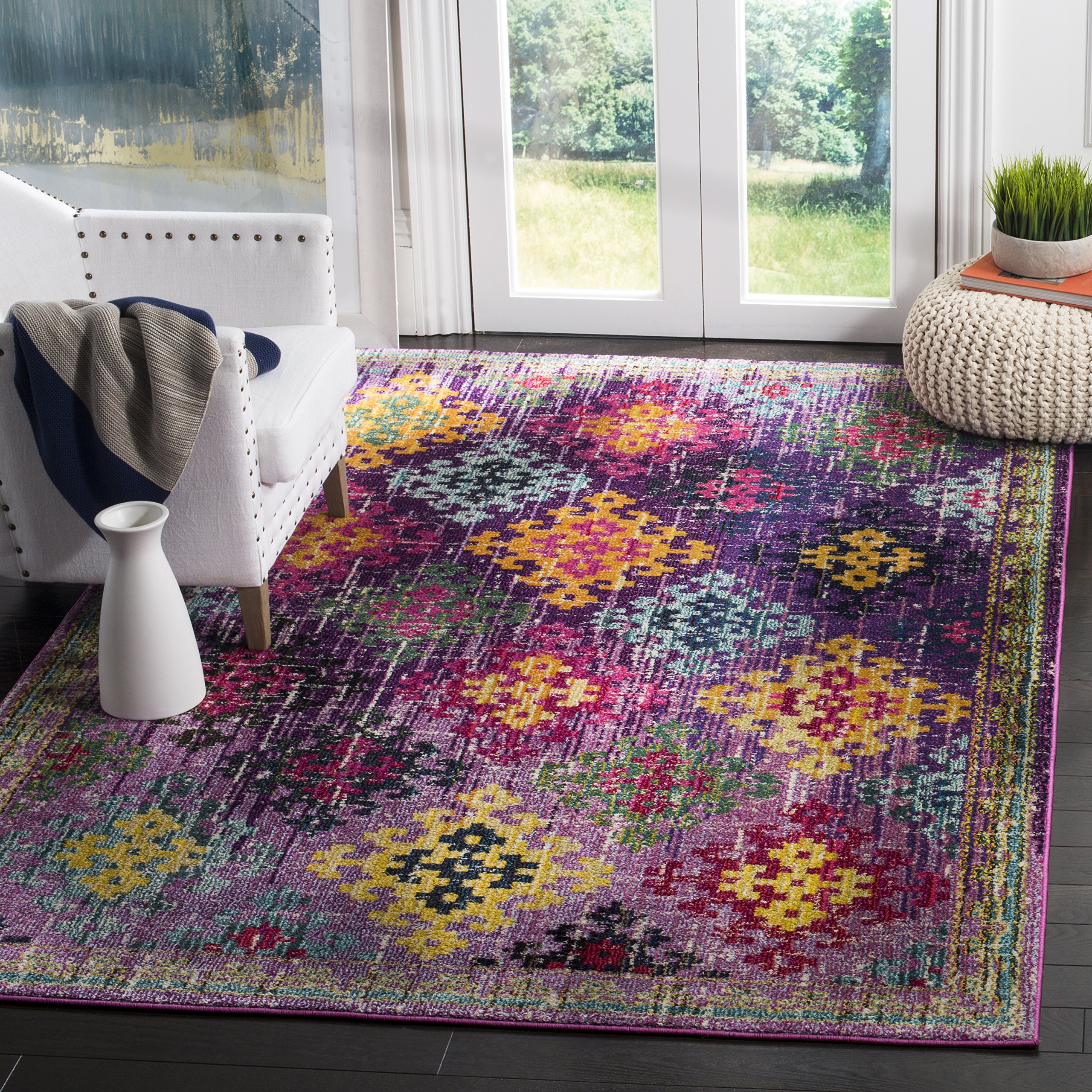 SAFAVIEH Monaco Collection Accent Rug - 3' x 5', Purple & Multi, Boho Diamond Trellis Design, Non-Shedding & Easy Care, Ideal for High Traffic Areas