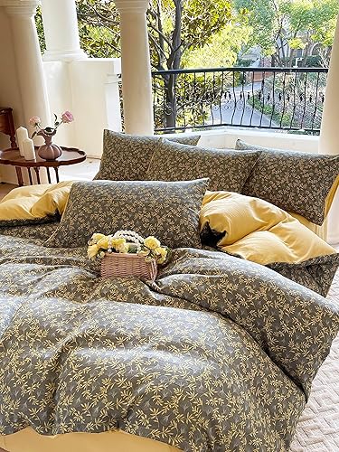 Miniatura 2 de MorroMorn Juego de funda de edredón tamaño Queen, 100% algodón lavado, lino floral verde, fundas de edredón refrescantes, sábanas bajeras con cierre