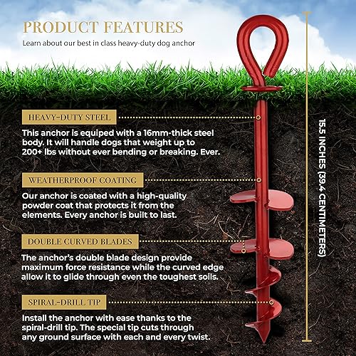 Miniatura 3 de ROYAL-PAW - Estaca de amarre para perros grandes de hasta 210 libras, estaca resistente para patio, playa y campamento al aire libre, mejor anclaje