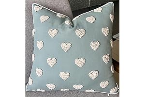 Hand Embroidered French Knotted Hearts Square Decorative Accent Throw Pillow Cover