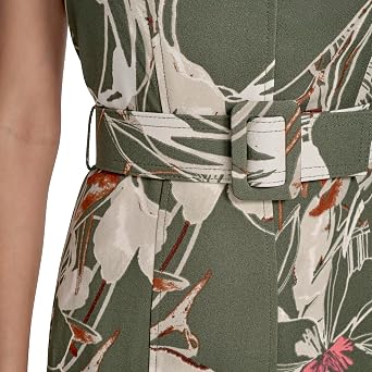 Calvin Klein Printed Scuba Crepe Belted Midi