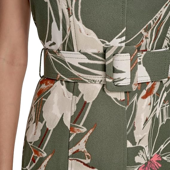 Calvin Klein Printed Scuba Crepe Belted Midi
