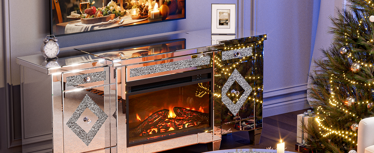 Amazon.com: IKIFLY Mirrored TV Stand with Fireplace for 65+ inch