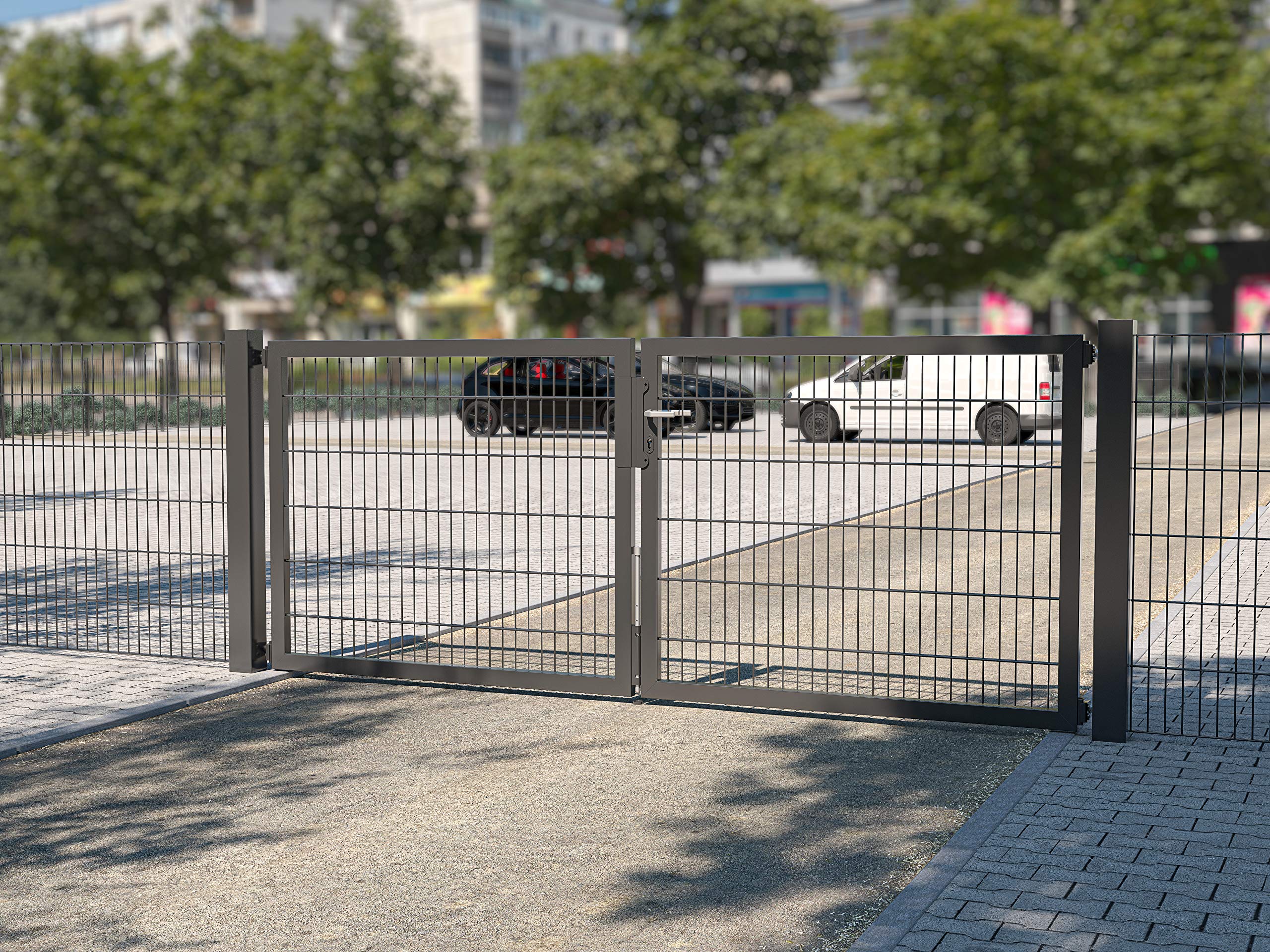 Alberts 637170 Doppeltor Flexo Plus mit Zubehör | verschiedene Breiten und Höhen | Pfostenstärke 100 x 100 mm | anthrazit | Breite 300 cm | Höhe 120 cm