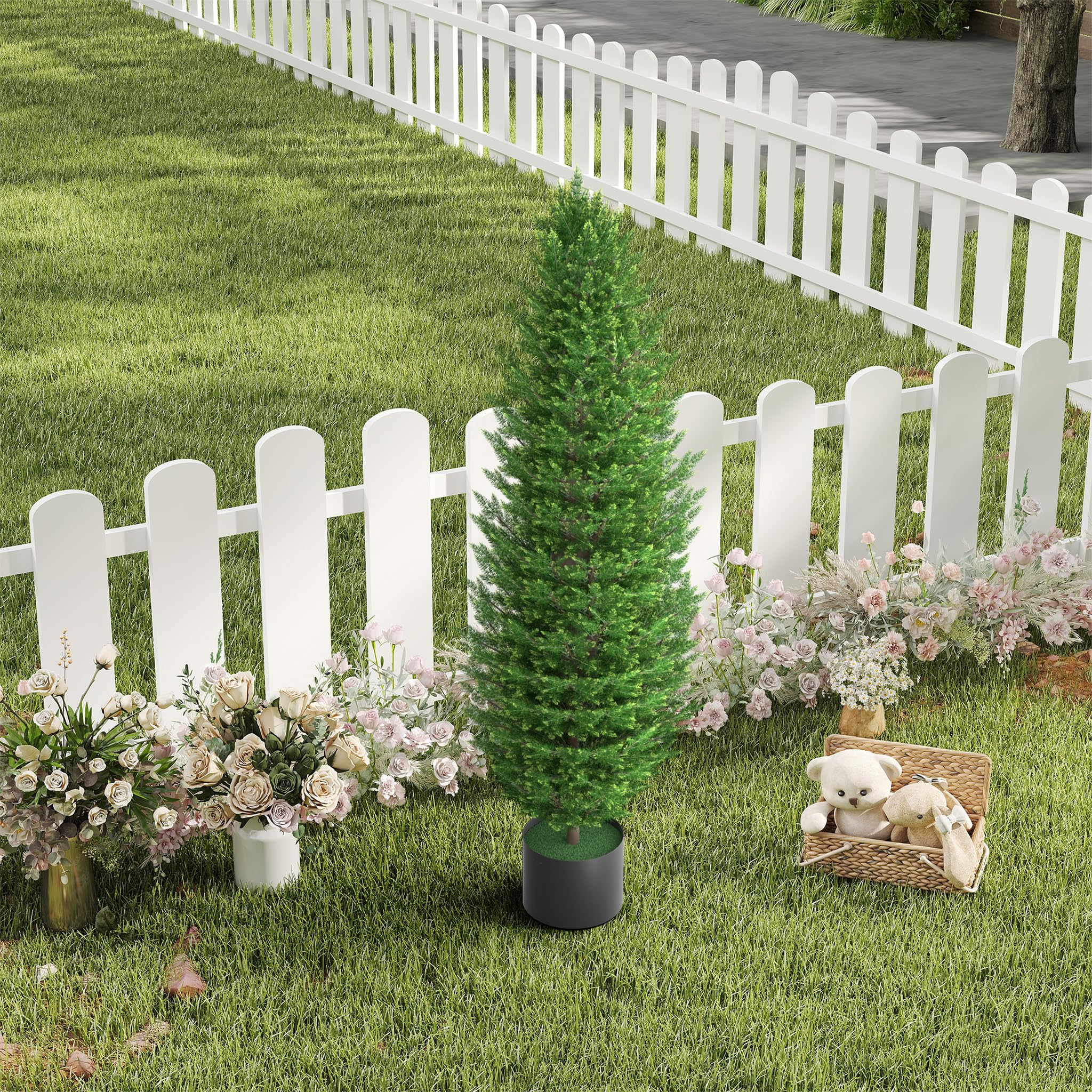 AufuN Künstliche Zypresse, 2 Stück Plastik Künstliche Pflanzen im Topf, UV-beständig Kunstbaum Fake Plant wie echt für Wohnzimmer Schlafzimmer Büro Garten Moderne Dekoration (150cm)