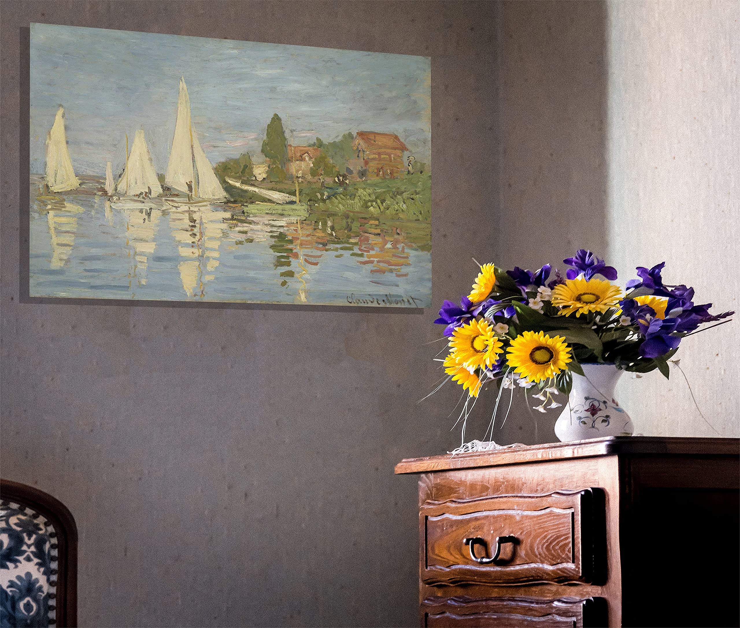 Reproduction Tableau Monet 'Régate à Argenteuil' - Impression Sur Toile Encadrée, Fabriqué En Italie