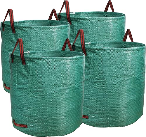 PHYEX Paquete de 4 bolsas de jardinería profesionales de 132 galones para césped, contenedor de hojas reutilizables extra grandes, residuos y basura