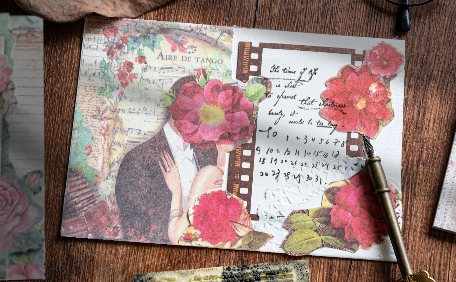 Carta Scrapbooking Vintage 27 Fogli Unici, Set Con Centrini In Carta, Perle Adesive E Filo - Formato 20x20cm - Primavera - 2
