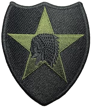 2nd Infantry US Army Indian Head Shoulder Applique Embroidered Sew on Iron on Sign Emblem Badge Patch - Black by Ranger Return RR-IRON-02ND-DIVI-INDN-HEAD-BLCK