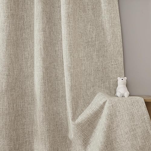 Miniatura 4 de Cortinas opacas de lino con textura de nudos de bambú, 100% bloqueo de luz, reducción de ruido y aislamiento térmico, ojales de tela de triple capa