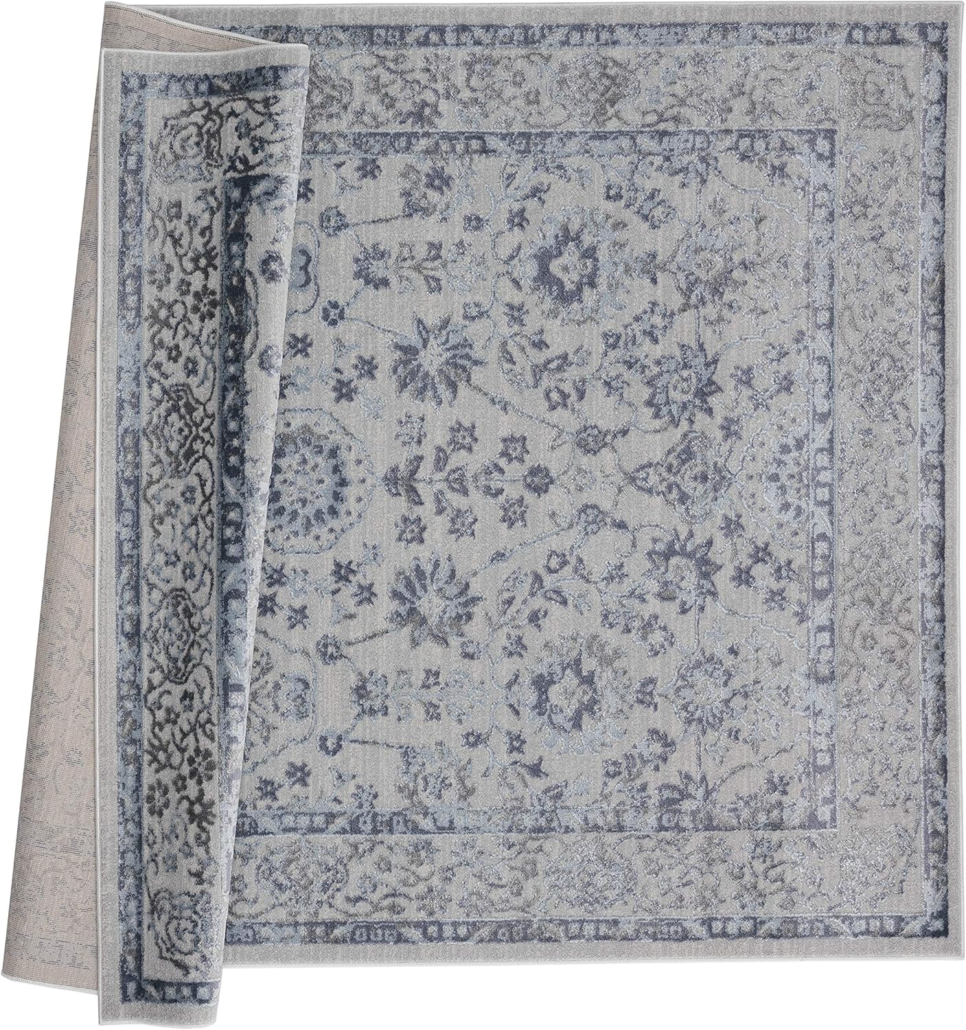 Transitional Blue Distressed Design Area Rug 63" x 86"