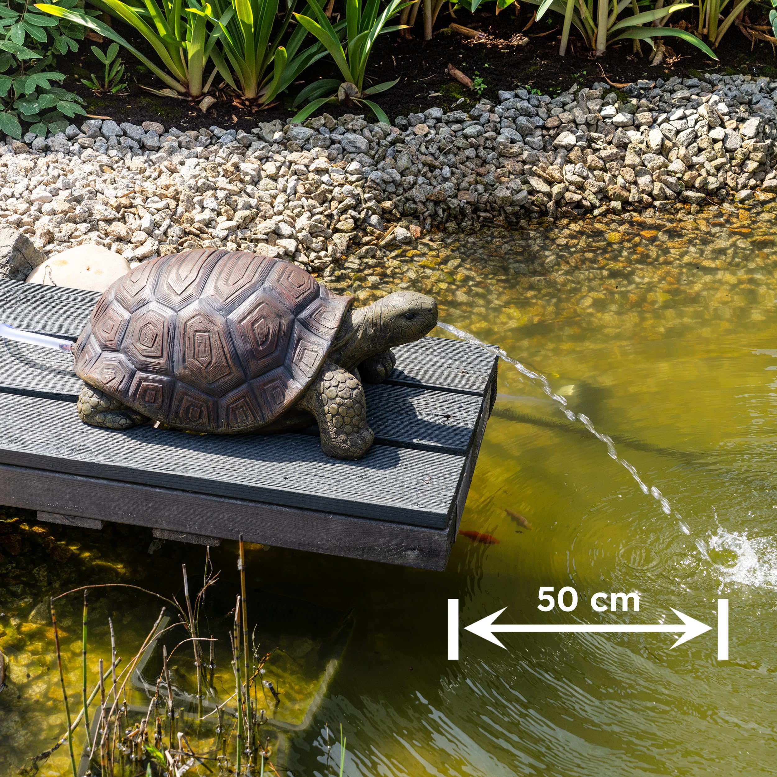 Esotec Solar Wasserspeier Komplettset, Schildkröte Maru, Gartenteich Wasserspiel, Vogeltränke, Vogelbad, Gartenbrunnen mit Solarpumpe, 12Wp, H=23cm 101673