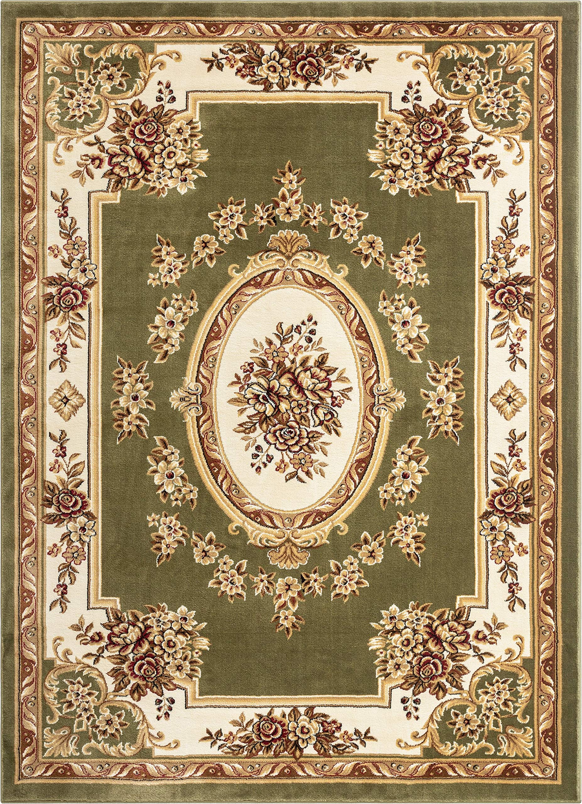 Pastoral Medallion Green French Area Rug European Formal Traditional (5'3" x 7'3") Easy Clean Stain Fade Resistant Shed Free Modern Classic Contemporary Thick Soft Plush Living Dining Room Area Rug