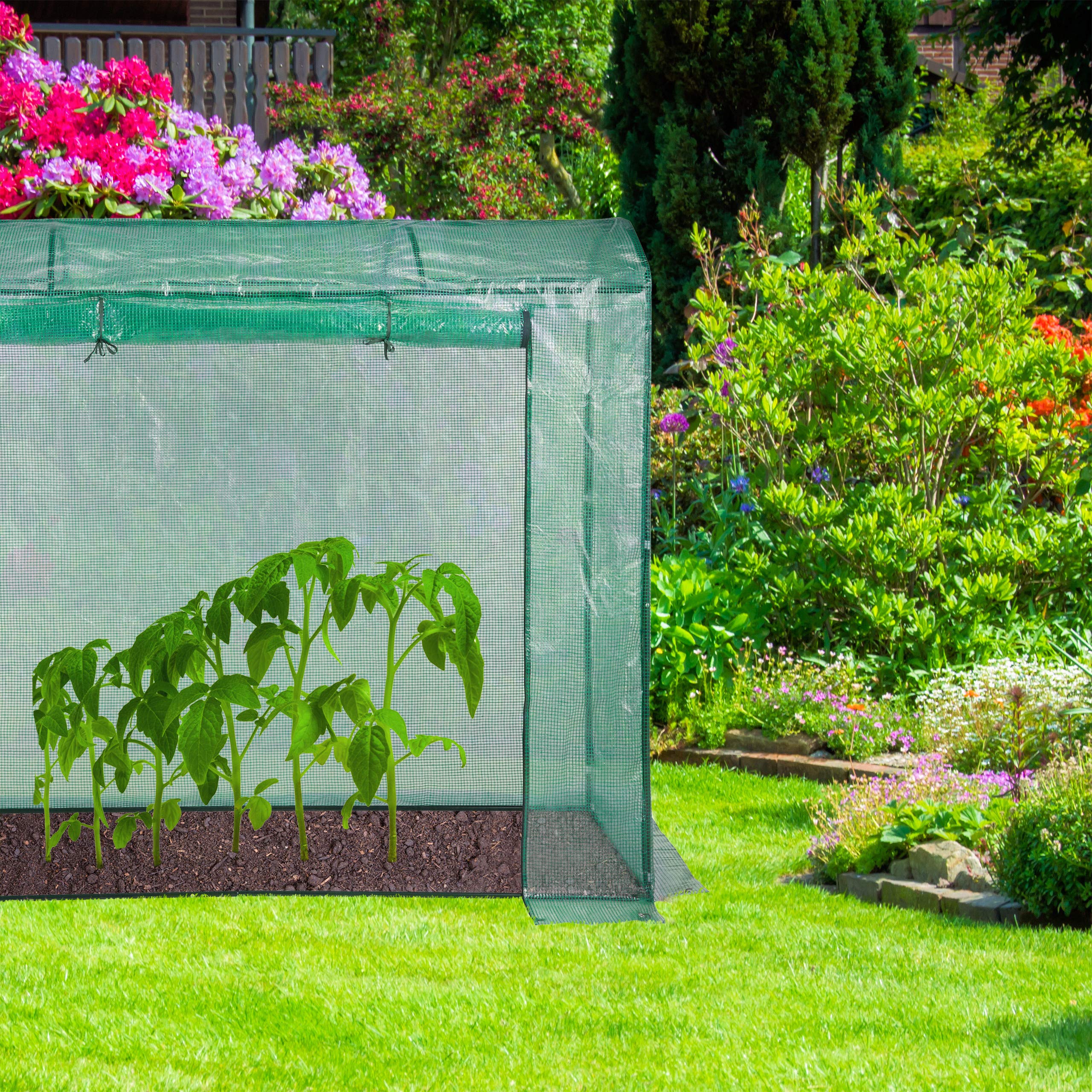 Relaxdays Tomatengewächshaus, rundes Dach, mit Tür, Tomatenhaus aus Stahl und Folie, UV-beständig, HBT: 170x80x200, grün