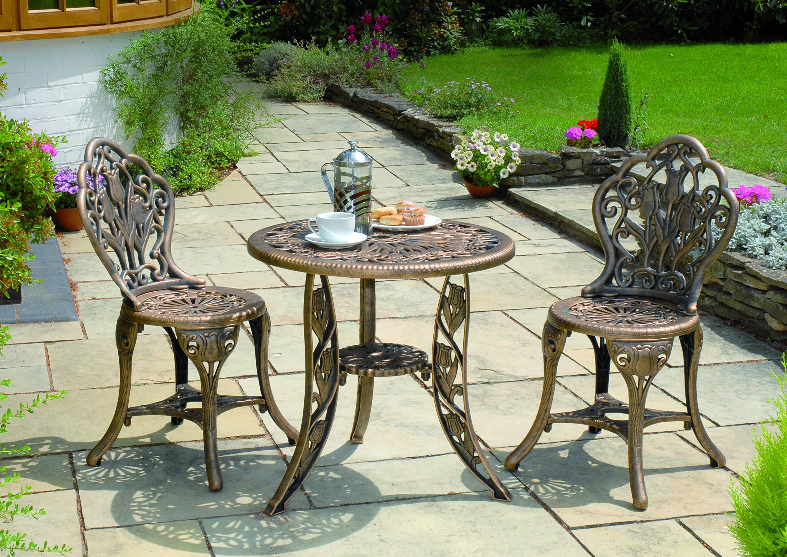 Gablemere Tulip 2 Seater Bistro Set, Bronze, with Round Table