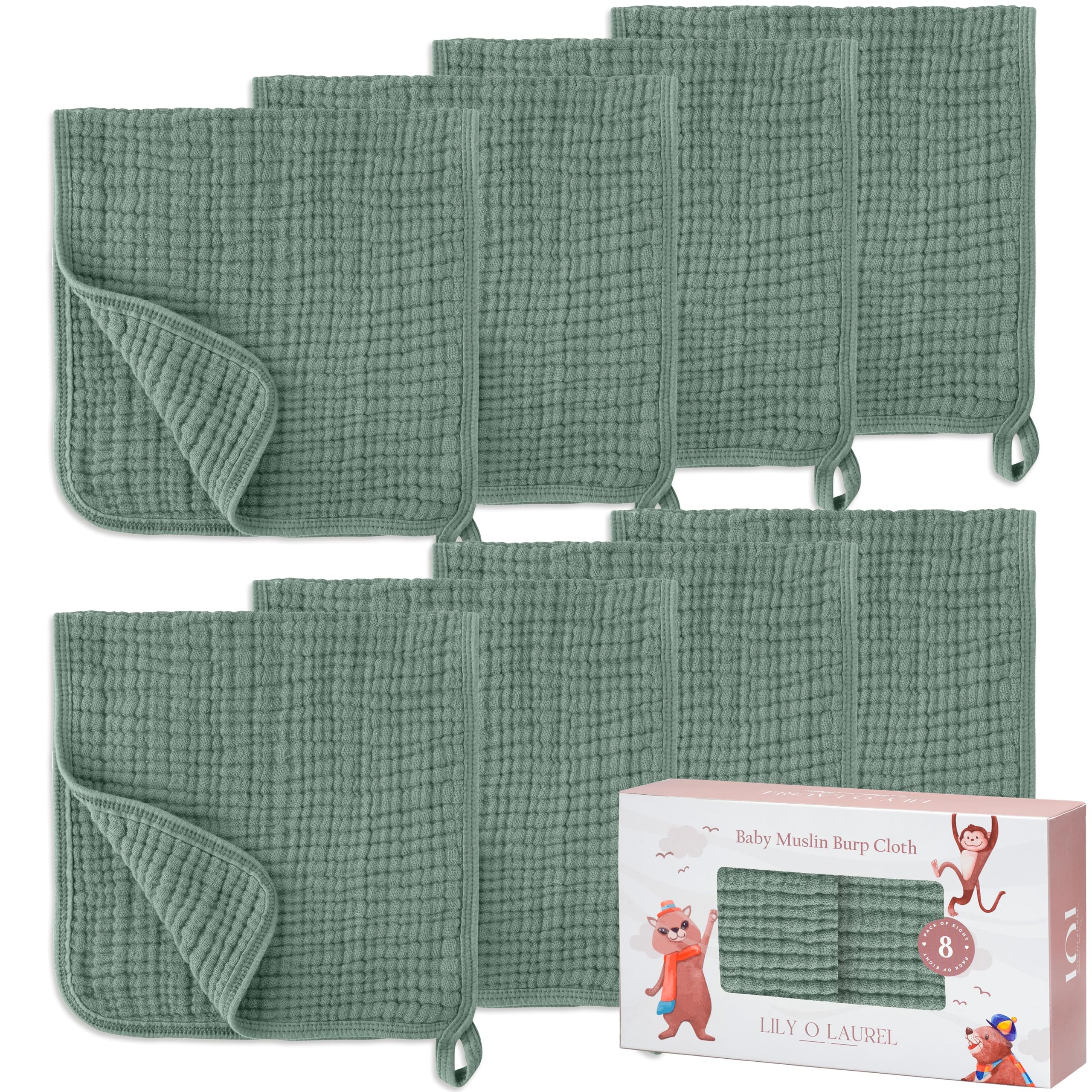 Muslin Burp Cloths, 100% Cotton – 6 Layers Super Soft Absorbent & Breathable, Burp Cloths Baby Boy and Burp Cloths Baby Girl, 20"x10", Newborn Essentials - Pack of 8-image-37