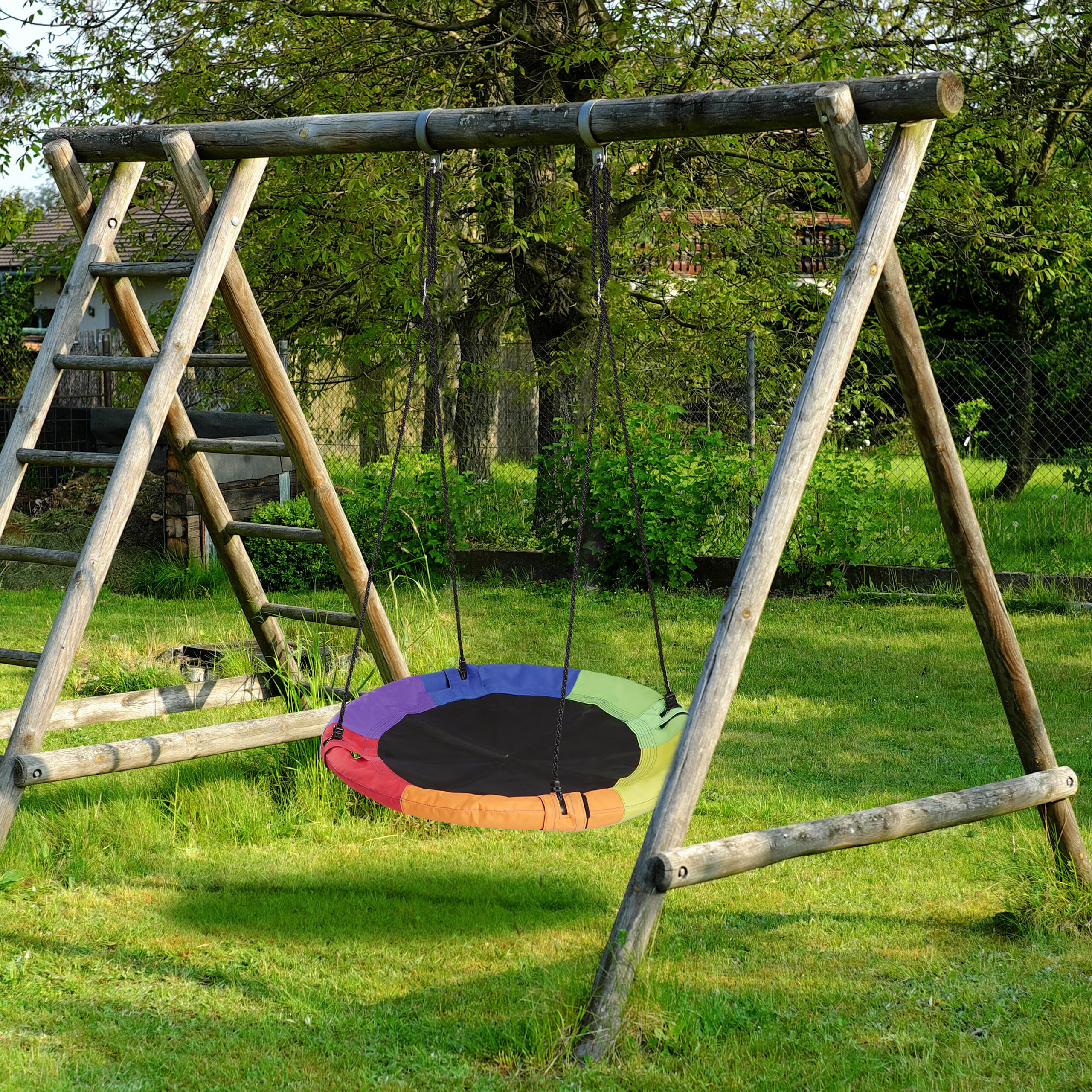 Relaxdays Huśtawka gniazdowa, Ø 100 cm, dla dzieci i dorosłych, z regulacją wysokości, do 150 kg, huśtawka wisząca do ogrodu, kolorowa