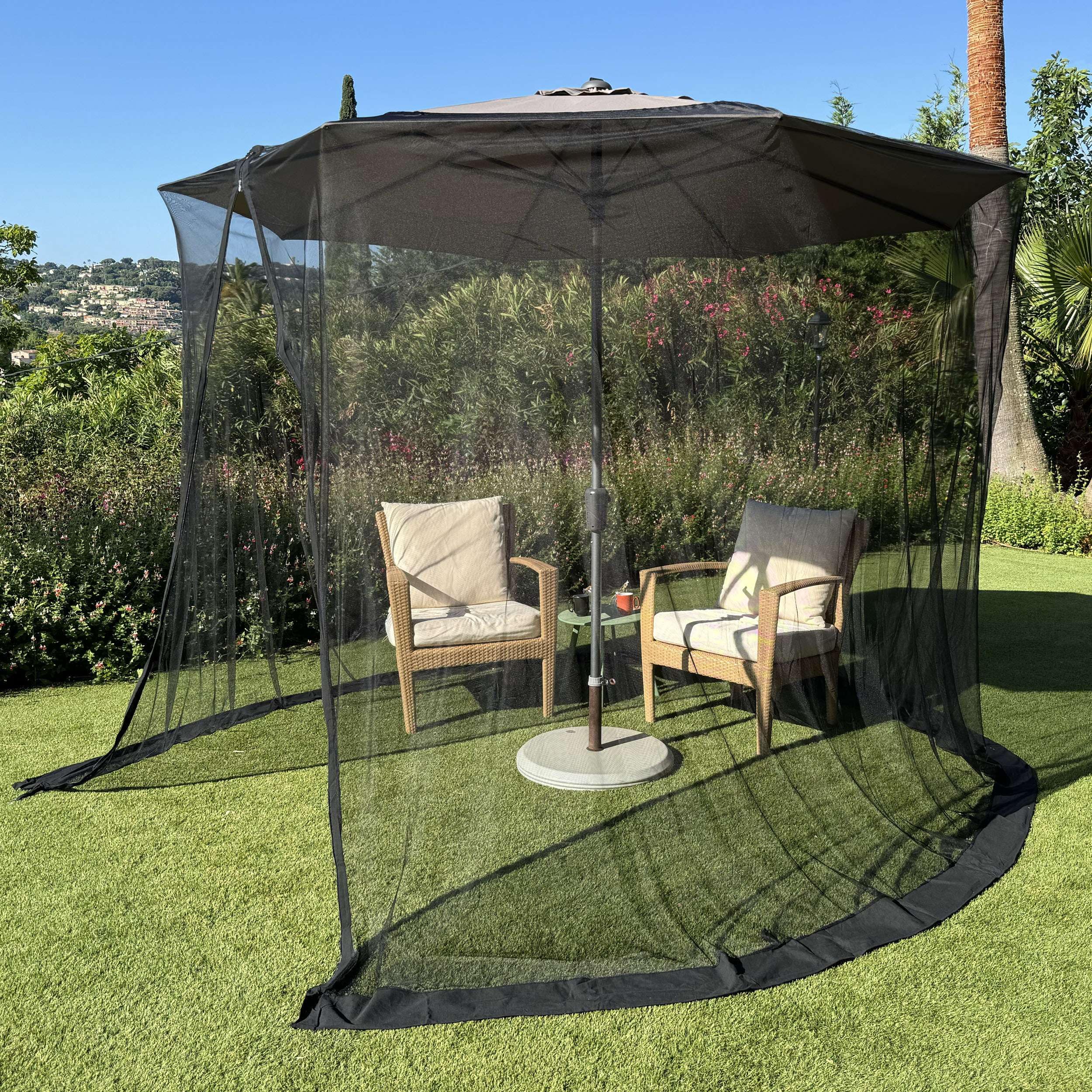 Moustiquaire pour Parasol 2.8 M | Double Fermeture Éclair & Compatible avec Parasols Déportés | Filet Extérieur Plus Grand & Résistant | Protection Contre Les Insectes pour Terrasse, Véranda & Jardin
