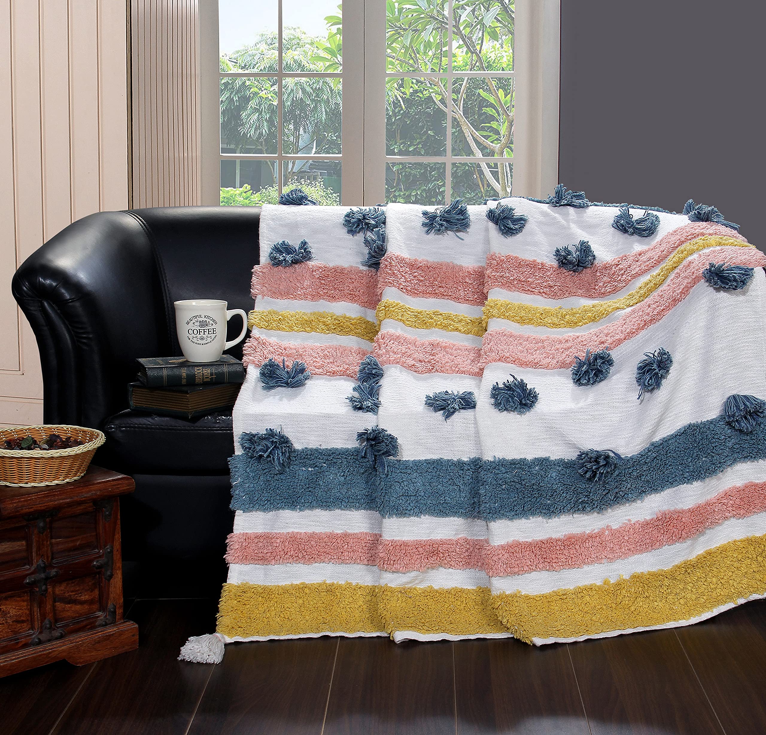 Homitecture Premium 125 x 150 cm Cotton Throw Blanket - Soft & Cozy Sofa and Couch Accent - Trending Home Décor Essential for Extra Comfort, Relaxation, and Style - Multicolor,Pack of 1