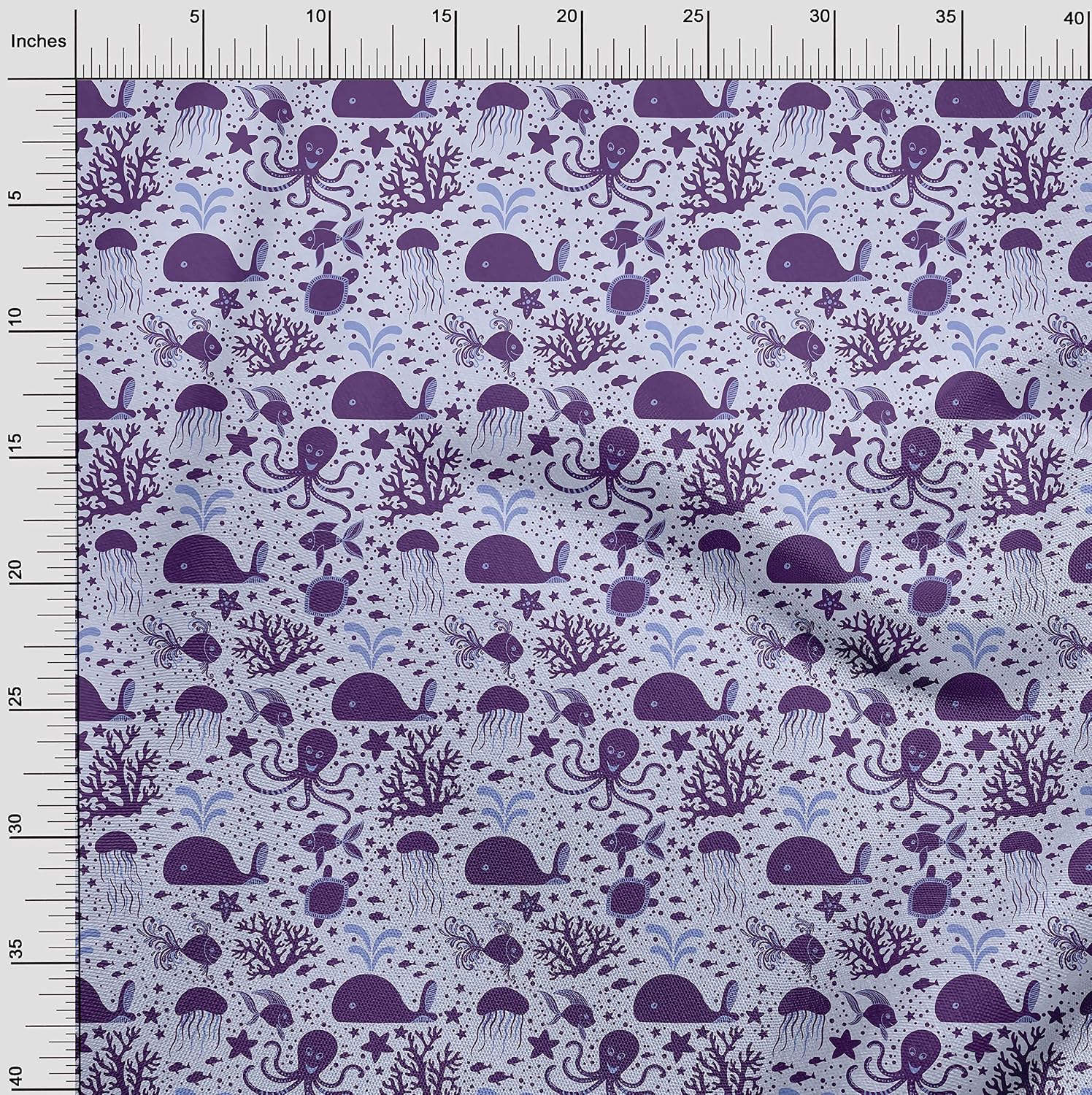 oneOone Cotton Flex Medium Purple Fabric Ocean Underwater Life Sewing Fabric By The Yard Printed DIY Clothing Sewing Supplies 40 Inch Wide