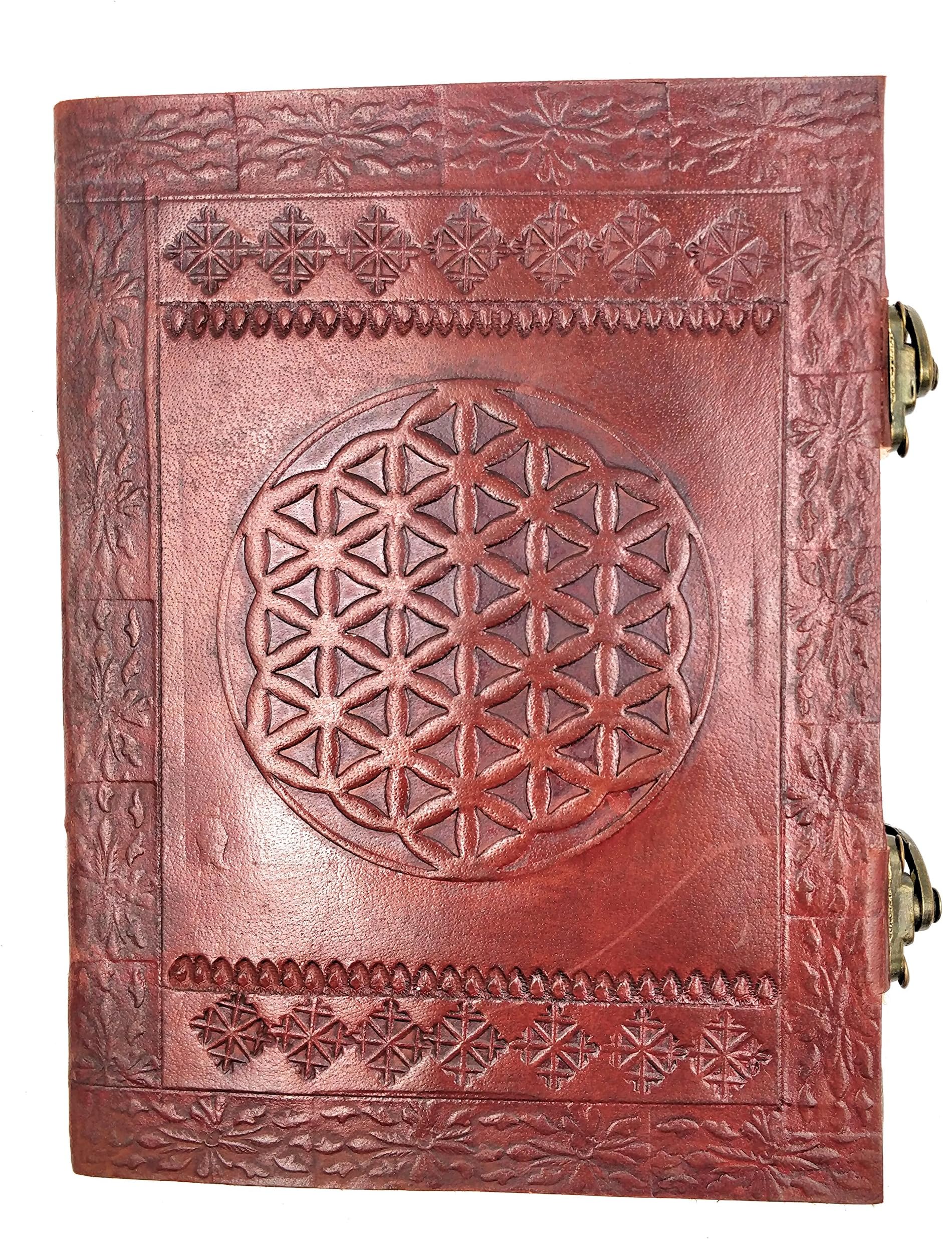 Premium Paper Notebook, Journal, Book, Album, Guest Book, Notebook, Drawing or Sketchbook, Scrapbook, Genuine Leather, Double Clasp, with Celtic Triskelion (15 x 20 cm)