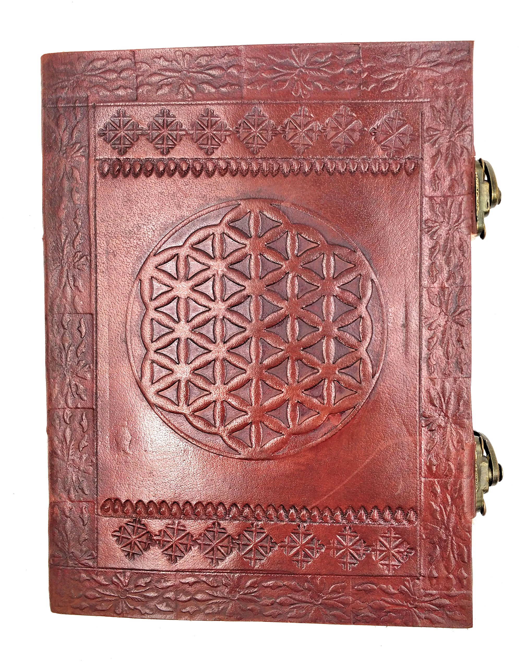 Premium Paper Notebook, Journal, Book, Album, Guest Book, Notebook, Drawing or Sketchbook, Scrapbook, Genuine Leather, Double Clasp, with Celtic Triskelion (15 x 20 cm)