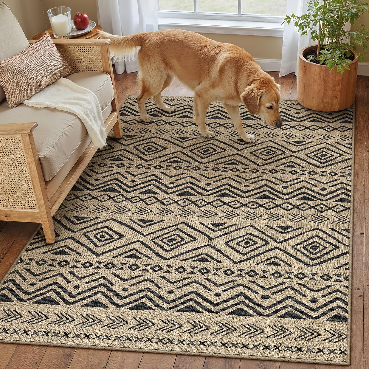 PureCozy 3x5 Easy Jute Outdoor Rug Black Boho Indoor Outdoor Area Rug Farmhouse Patio Doormat for Backyard, Patio, Porch，Easy-Cleaning, High Traffic, Pet-Friendly, Non-Shedding