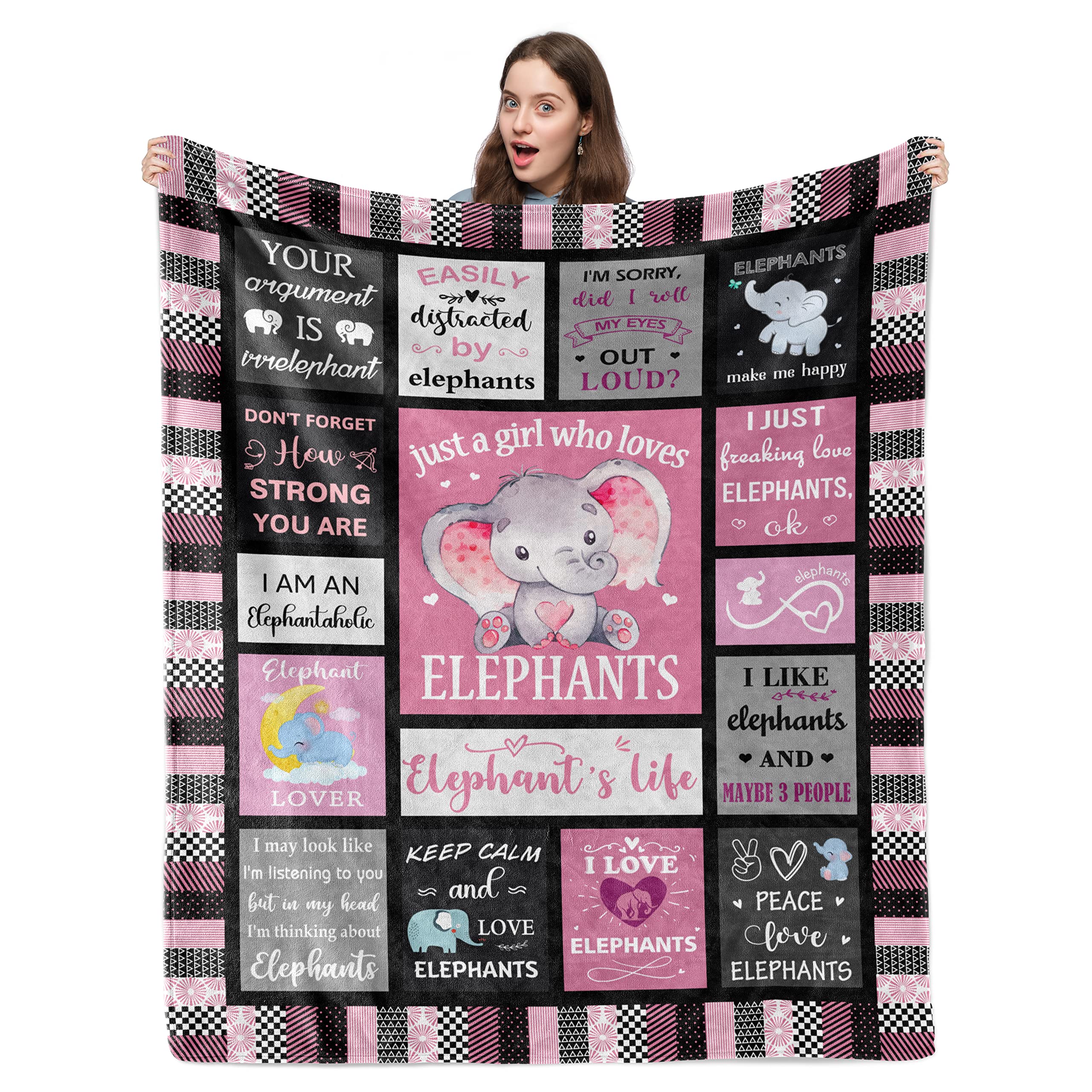 Elephant Gifts for Women Blanket 50"x60", Cute Elephants Gifts, Pink Elephant Blanket for Elephant Lovers Women, Elephant Gift Ideas Throw on Christmas/Birthday/Mother’s Day
