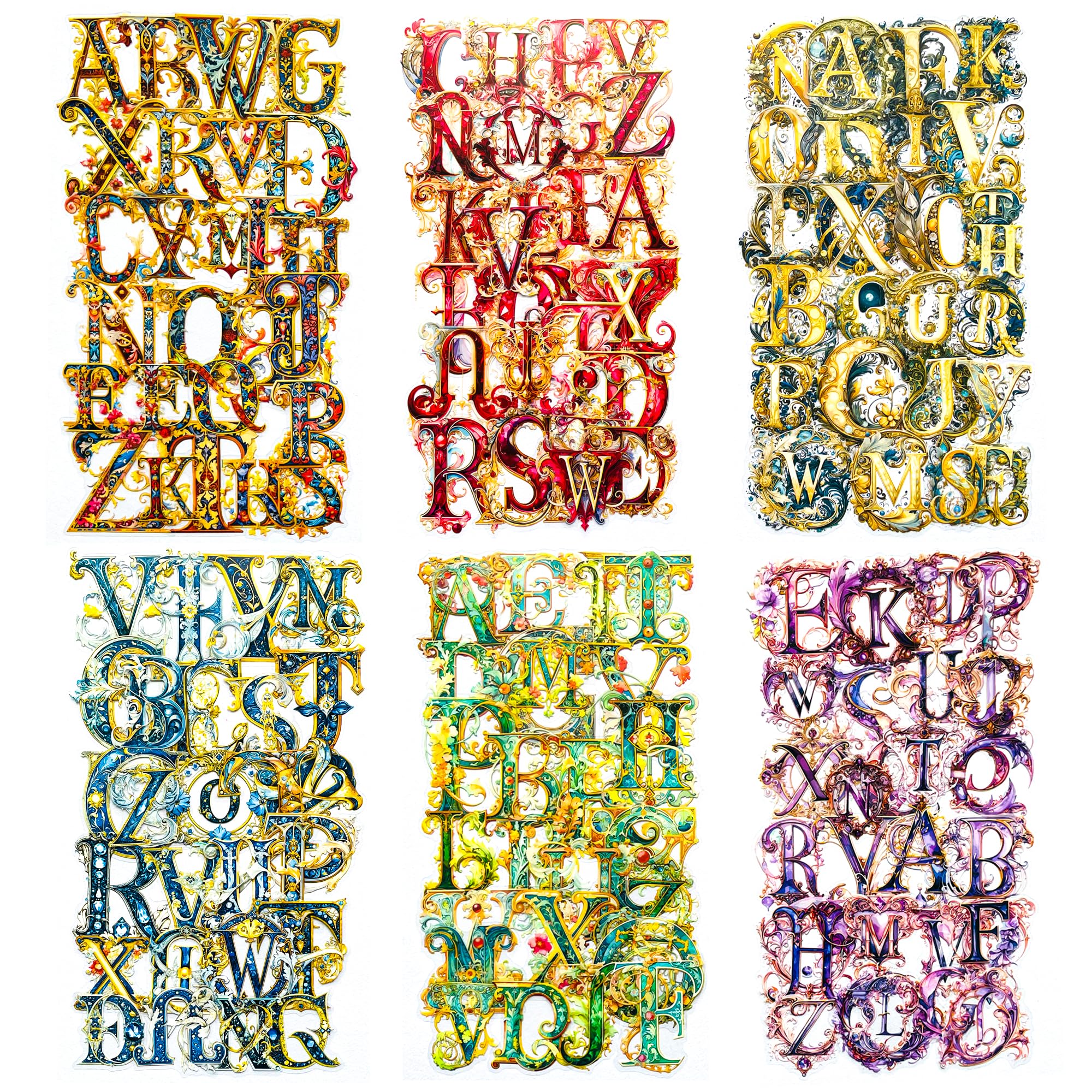 156 Pieces Baroque Art Letter Alphabet Sticker Set – Decorative Vintage Clear Font Aesthetic ABC Stickers for Scrapbooking, Journals, Resin Art