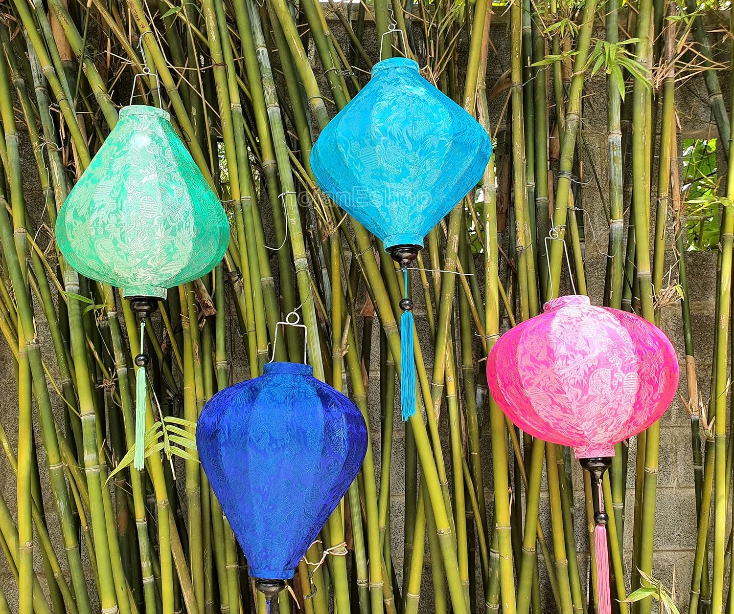 Set 4 pcs of 18'' Vietnam Bamboo Silk Lanterns for Outside Party Decor - HoiAn Lanterns for Wedding Decor Restaurant Decor - Lamp for Balcony Decor Back Yard Decor