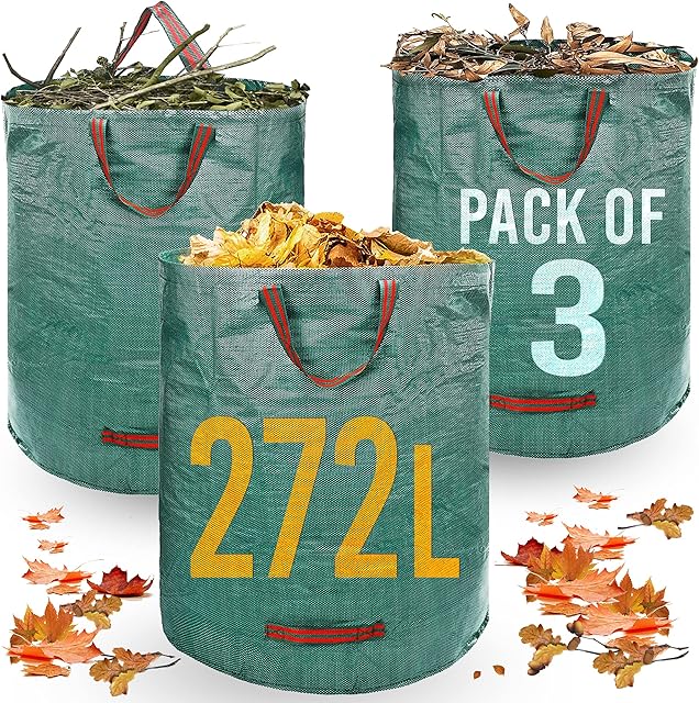 Heavy Duty Garden Waste Bags - 272 Litre - 3 Sacks - Industrial Handles & Fabric - Garden/Green Waste Sacks - Reusable