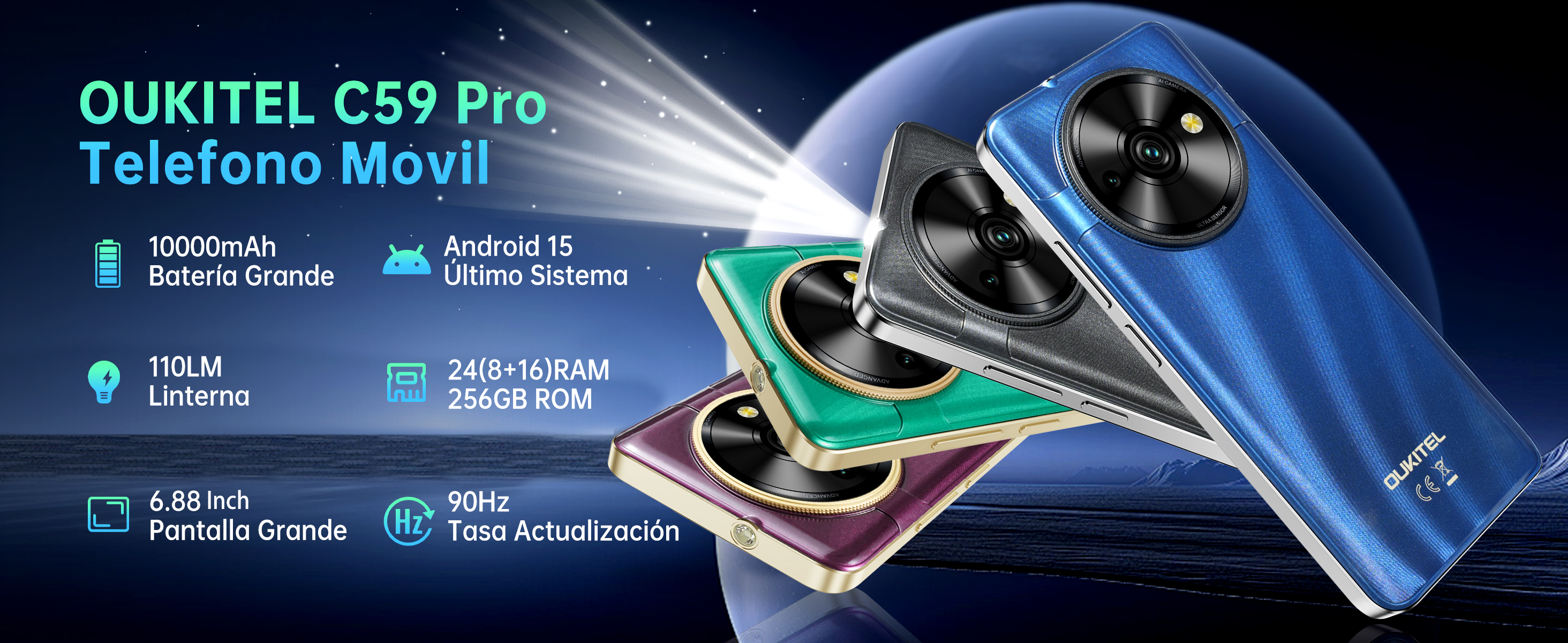OUKITEL C59 Pro Teléfonos Inteligentes Android 15-6.88 Pantalla