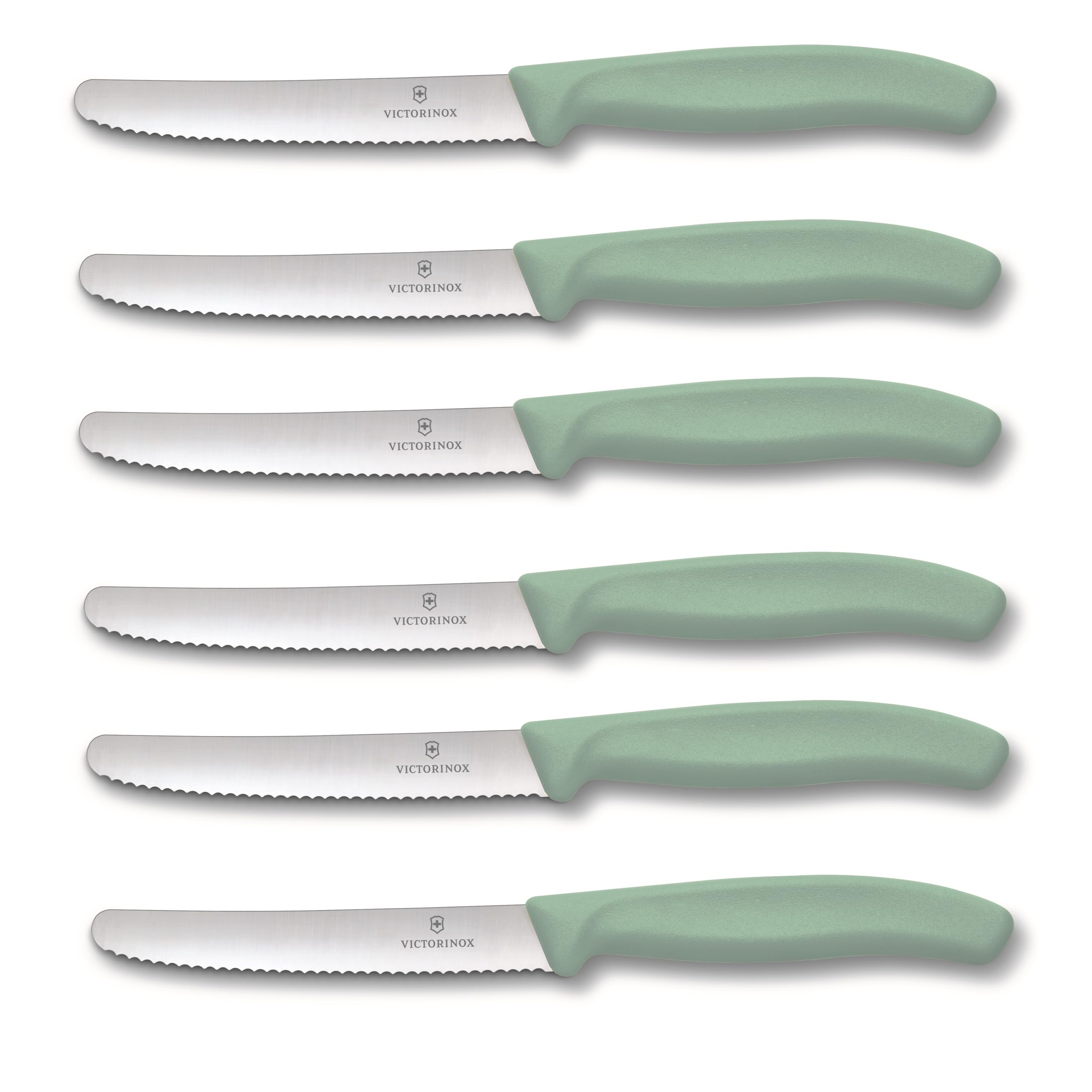 Victorinox | Tafelmesser Swiss Classic | 6 Stück | Hellgrün | extra scharfer Wellenschliff | Swiss Made | ideal auch als Brötchenmesser