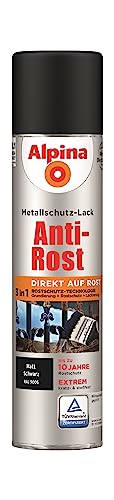 Alpina Metallschutzlack Sprühdose – Matt – Schwarz – Anti-Rost-Lack für einen Langzeit-Korrosionsschutz – Witterungs- und UV-beständig – 400ml