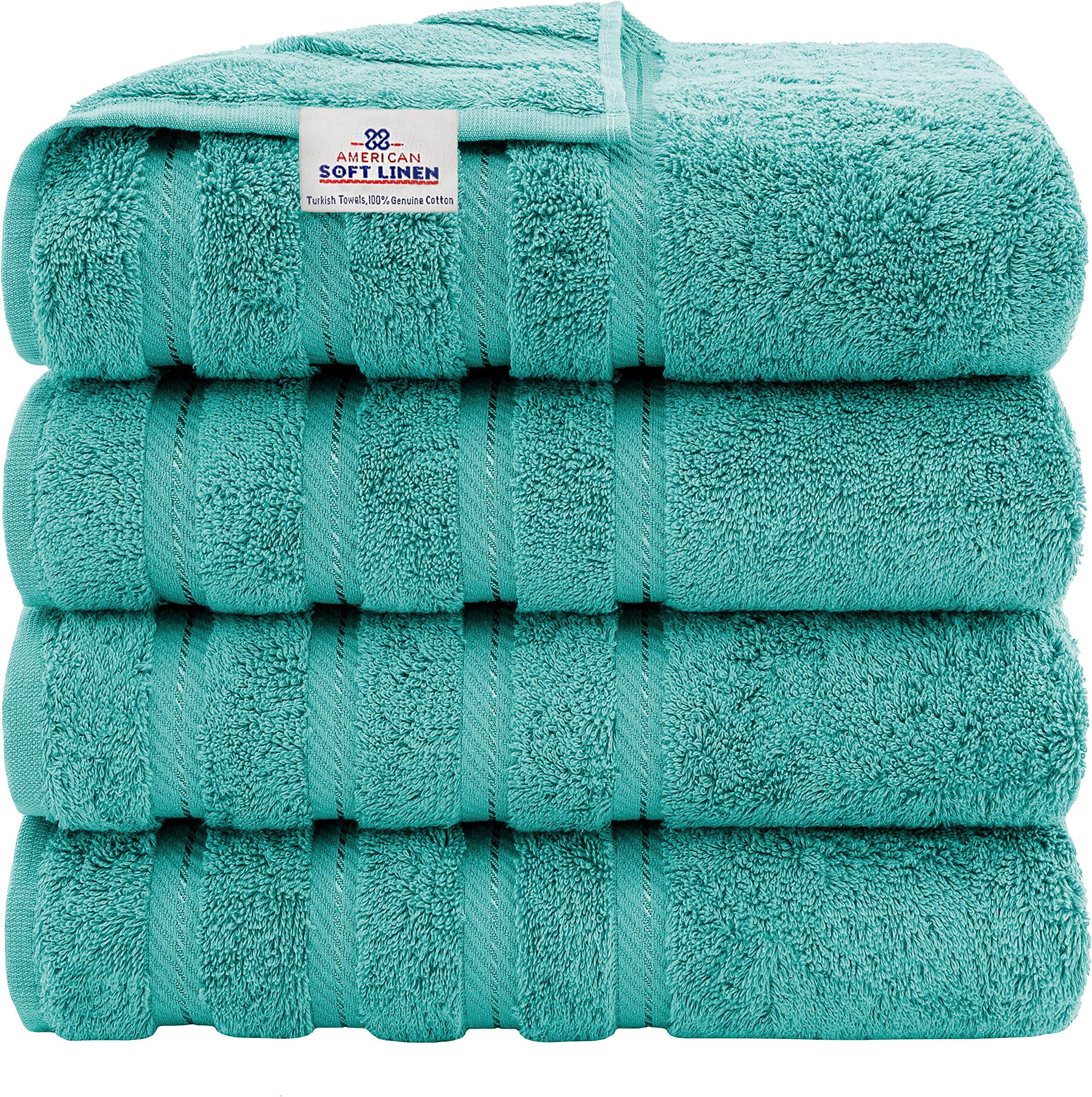 American Soft LinenLuxury 4 Piece Bath Towel Set, 100% Cotton Turkish Bath Towels for Bathroom, 27x54 in Large Bathroom Shower Towels, Turquoise Blue Towels