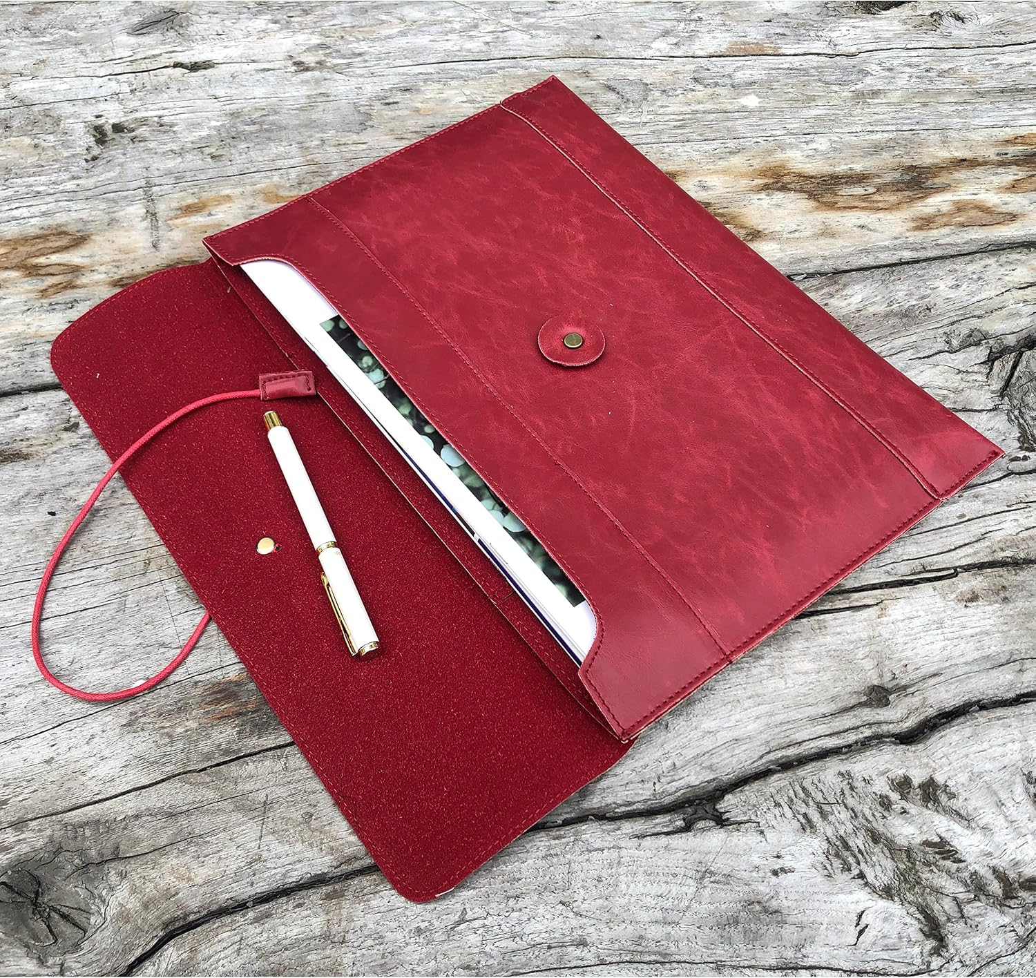 Vintage pu Leather 13.5" Certificate File Sleeve Case Business Manila Clutch Envelope Bag Office Documents Folder (Wine red)