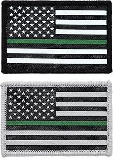 Great 1 Thin Green Line American Flag Patch 2-Pack, Military-Border Patrol-Park Ranger, 2x3 inch, Woven, Hook and Loop Fastener/Backing, Tactical Accessory for Clothing-Jackets-Hats-Backpacks