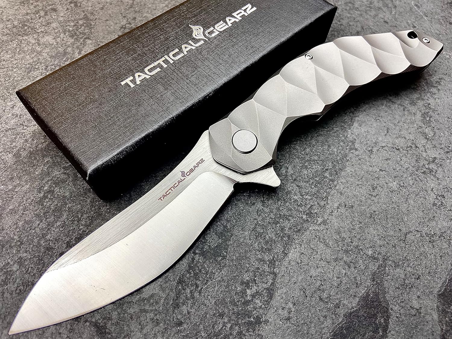 TACTICAL GEARZ Titanium Pocket Folding Knife, Solid Tc4 Titanium Handle, Razor Sharp CPM-D2 Steel DAO Blade, Includes Sheath (Ares)