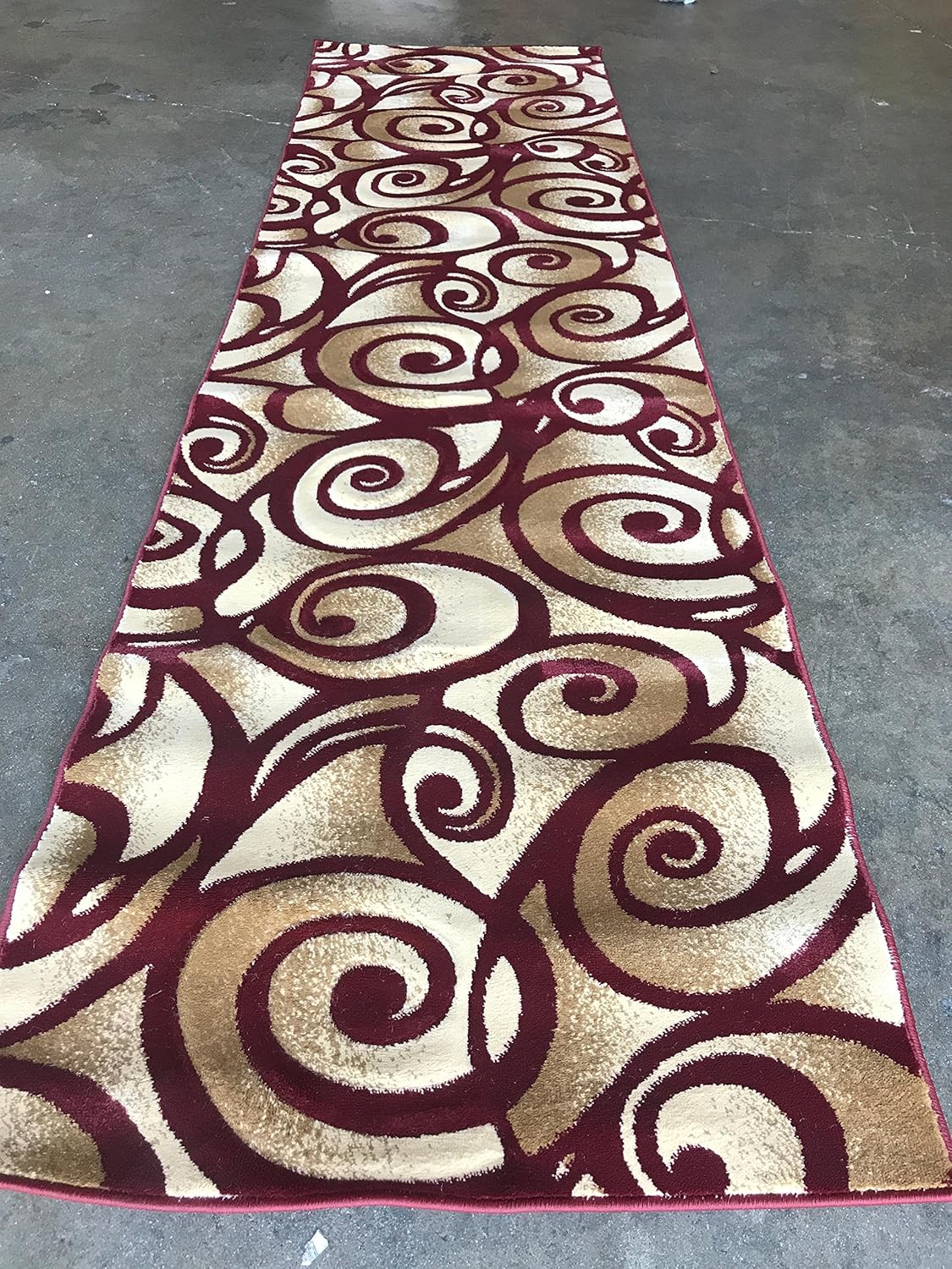 Modern Long Runner Area Rug Contemporary Burgundy Abstract