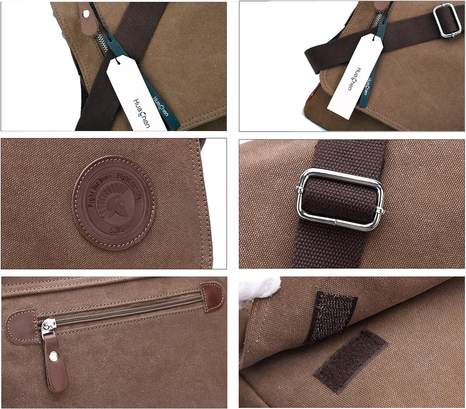 HuaChen Vintage Canvas Messenger Bag,Travel Shoulder Satchel Unisex Crossbody Purse Bookbag for 14 Inch Laptop - Image 6