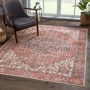 Bloom Rugs Washable 8' x 10' Rug - Red/Orange/Beige Traditional Area Rug