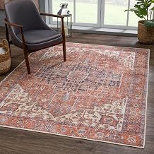 Bloom Rugs Washable 8' x 10' Rug - Red/Orange/Beige Traditional Area Rug for Living Room, Bedroom, Dining Room, and Kitchen - Exact Size: 8' x 10'