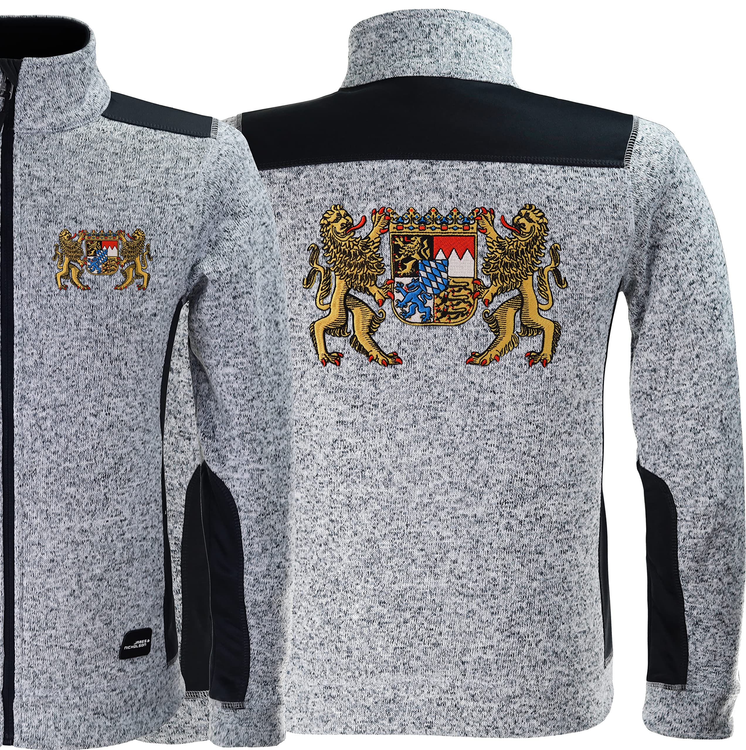 Bayern Strickfleece Jacke, Trachtenjacke mit Stickerei warme Wanderjacke mit Bayern Wappen, Sportjacke