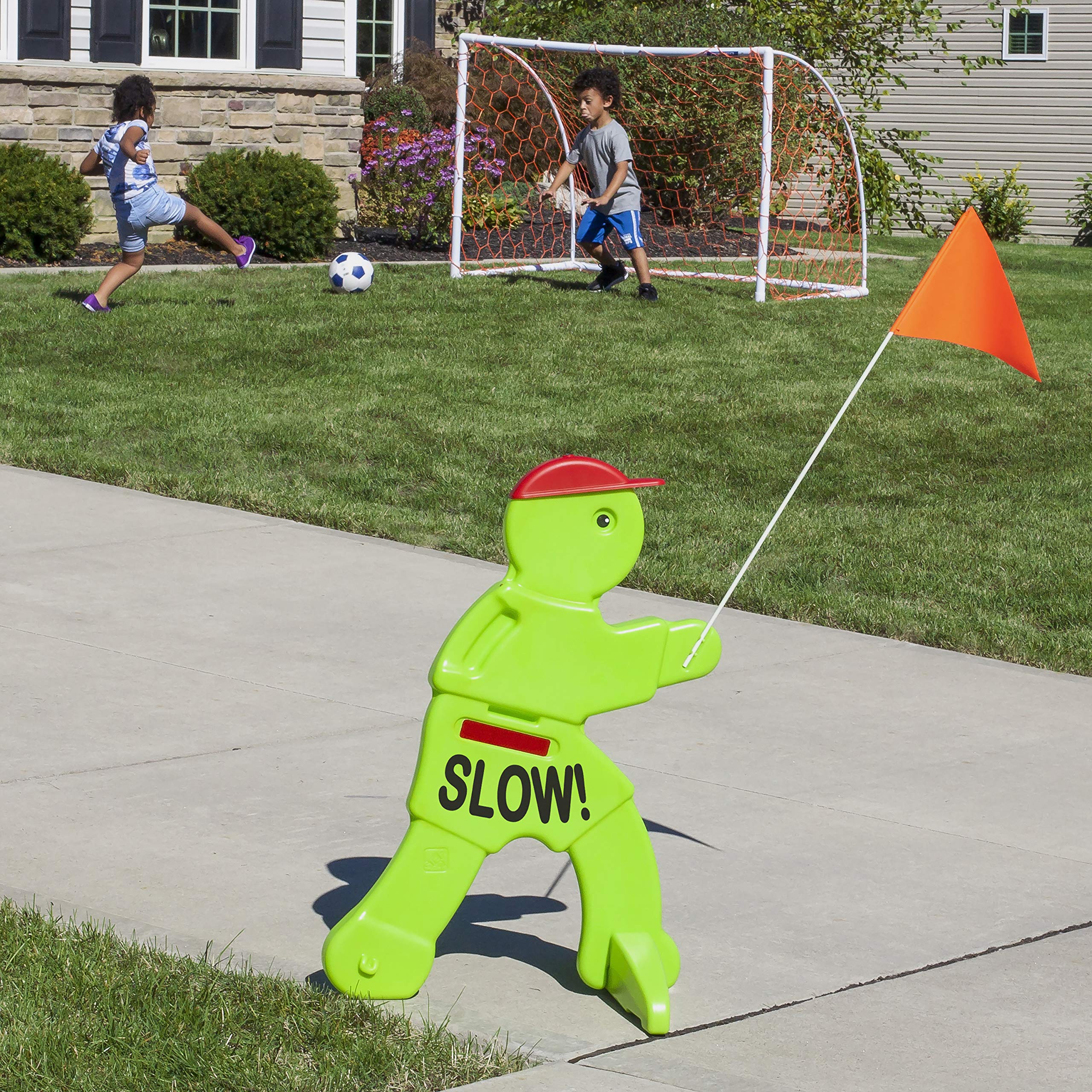 Step2 Safety Sam | Panneau D'Avertissement Pour Enfants En Vert Fluo Avec Drapeau | Panneau D'Avertissement | Signalisation
