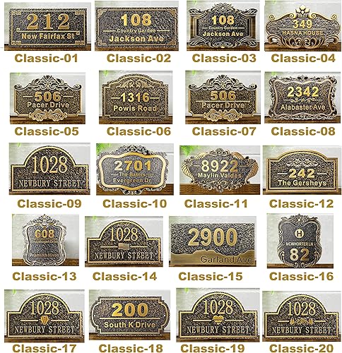 Vista 9 de Placa de dirección personalizada para vivienda con números fundidos de 12 pulgadas para exteriores, placa de identificación de dirección clásico-04